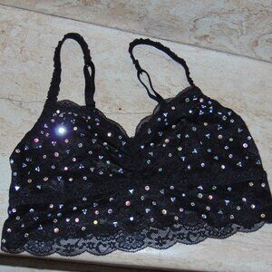 Victorias Secret Pink Bling Stone Embellished Ruched Lace Unlined Bralette Bra